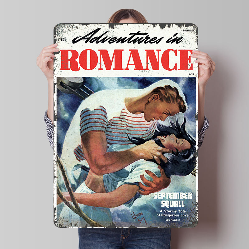 Retro Gaming At - Металлический постер «ADVENTURES IN ROMANCE», индивидуальный