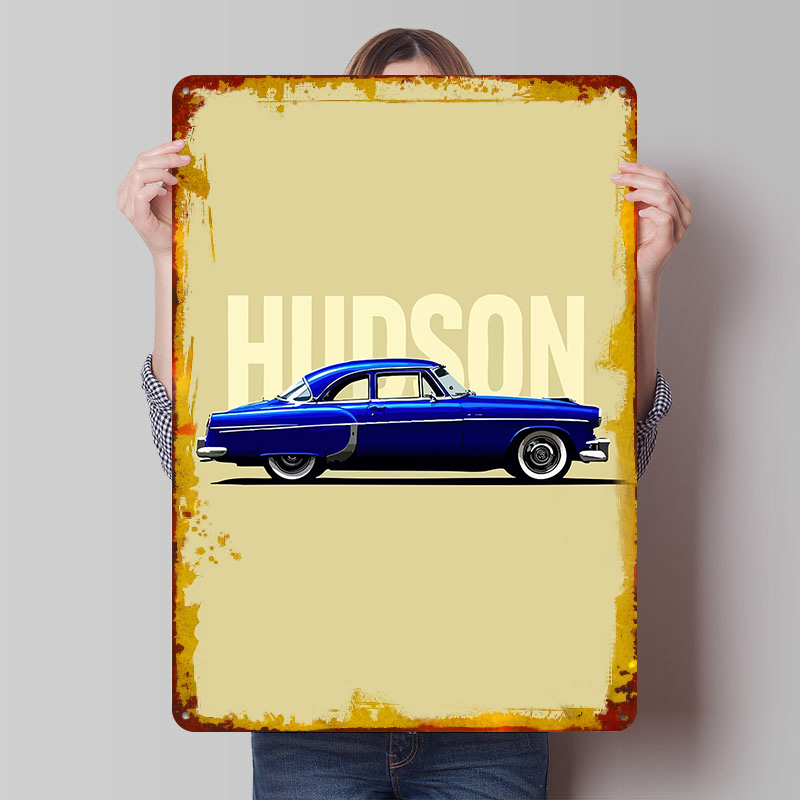 Retro Gaming At - Металлическая табличка Blue Hudson Classic Car: